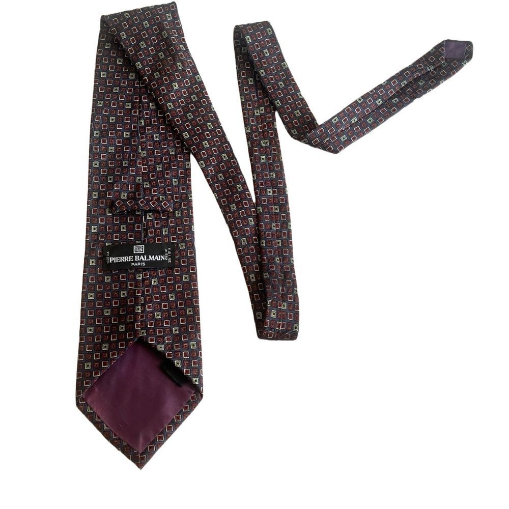 Pierre BALMAIN‎ 100% Silk Handmade Designer Tie Burgundy Geometric Retro Necktie - Picture 3 of 10